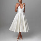 Women's V-Neck Jacquard Halter Evening Dress