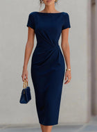 Women's Ruched Evening Dress - Navy