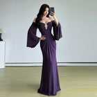 Women's Strapless Bell-Sleeve Bodycon Maxi Evening Dress - Purple