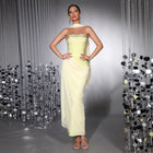 Crystal-Embellished Strapless Evening Gown