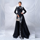 Women's Round-Neck Long-Sleeve Sequin Mermaid Maxi Evening Dress