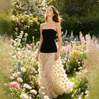Women's Strapless Mesh Maxi Evening Dress