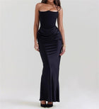 Women's Strapless Evening Dress with Open Back - Black