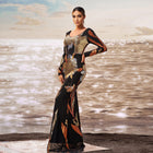 Women's V-Neck Long-Sleeve Sequin Mermaid Evening Dress