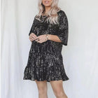 Women's Round-Neck Short-Sleeve Sequin Evening Dress - Black