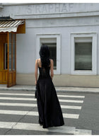 Satin Corset A-Line Maxi Dress - detail or back view