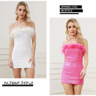 Women's Strapless Sequin Feather-Trim Bodycon Mini Cocktail Dress