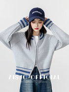 2026春秋新款双拉链灰色毛衣外套女宽松针织棒球服开衫短款上衣潮