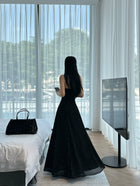 Black Polka Dot Lace Up Maxi Dress - detail or back view