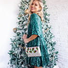 Women's Round-Neck Short-Sleeve Sequin Evening Dress