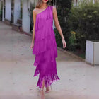 Women's One-Shoulder Fringe Evening Dress