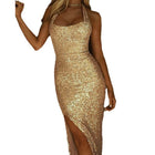 Women's Halter Sequin Evening Dress with Slit
