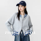 2026春秋新款双拉链灰色毛衣外套女宽松针织棒球服开衫短款上衣潮
