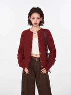 绿色麻花毛衣开衫外套女早春春季韩系内搭打底短款针织衫长袖上衣