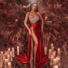 Women's Strapless Sequin Maxi Evening Dress with Slit