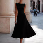 Women's Cowl-Neck Sleeveless A-Line Midi Evening Dress