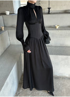 Black High Neck Keyhole Long Sleeve Maxi Dress - detail or back view