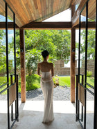 White Ruched Halter Corset Maxi Dress - detail or back view