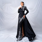 Women's Round-Neck Long-Sleeve Sequin Mermaid Maxi Evening Dress