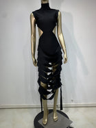 Women's Bandage Evening Dress with Open Back - Black