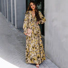 Women's Long-Sleeve Floral Print Maxi Evening Dress