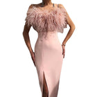Women's Spaghetti-Strap Feather-Trim Evening Dress