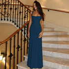 Women's ruched maxi dress with crisscross open back