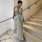 Halter Deep-V Maxi Evening Dress