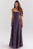 Floral Lace Appliqué Tulle Evening Gown