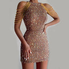Women's Halter Sequin Fringe Bodycon Evening Dress