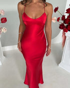 Women's Spaghetti-Strap Satin Evening Dress - Red
