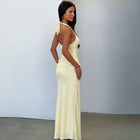 Women's Halter Lace Maxi Evening Dress with Open Back