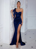 Women's Maxi Evening Dress with Slit - Dark Blue