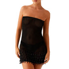 Women's Strapless Knit Fringe Evening Dress with Open Back