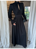 Black High Neck Keyhole Long Sleeve Maxi Dress - detail or back view