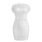 Women's Strapless Sequin Feather-Trim Bodycon Mini Cocktail Dress - White