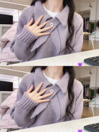 紫色翻领针织衫毛衣女款2026新款春季加厚韩系慵懒高级感软糯上衣
