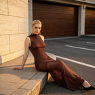 Women's High-Neck Sleeveless Rhinestone Mermaid Maxi Evening Dress