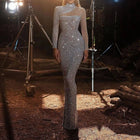 Women's Silver Sequin Long-Sleeve Bodycon Maxi Dress