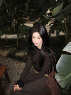 vintage复古条纹针织衫毛衣女秋冬高级感内搭设计感小众长袖上衣