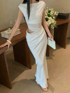 Boat Neck Ruched Cutout Maxi Dress - detail or back view