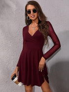 Women's Long-Sleeve Mesh Mini Cocktail Dress