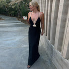 Women's Deep V-Neck Floral Maxi Evening Dress with Open Back