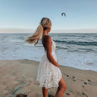 Women's Deep V-Neck Lace Cover-Up Dress with Open Back