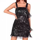 Sequin Fringe Spaghetti-Strap Party Dress