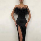 Women's Spaghetti-Strap Feather-Trim Evening Dress