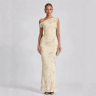 Women's One-Shoulder Mesh Mermaid Maxi Evening Dress