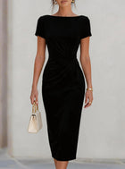 Women's Ruched Evening Dress - Black