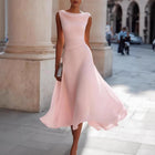 Women's Cowl-Neck Sleeveless A-Line Midi Evening Dress