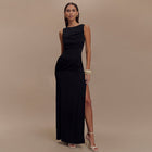 Sleeveless Ruched Backless Maxi Dress - Black